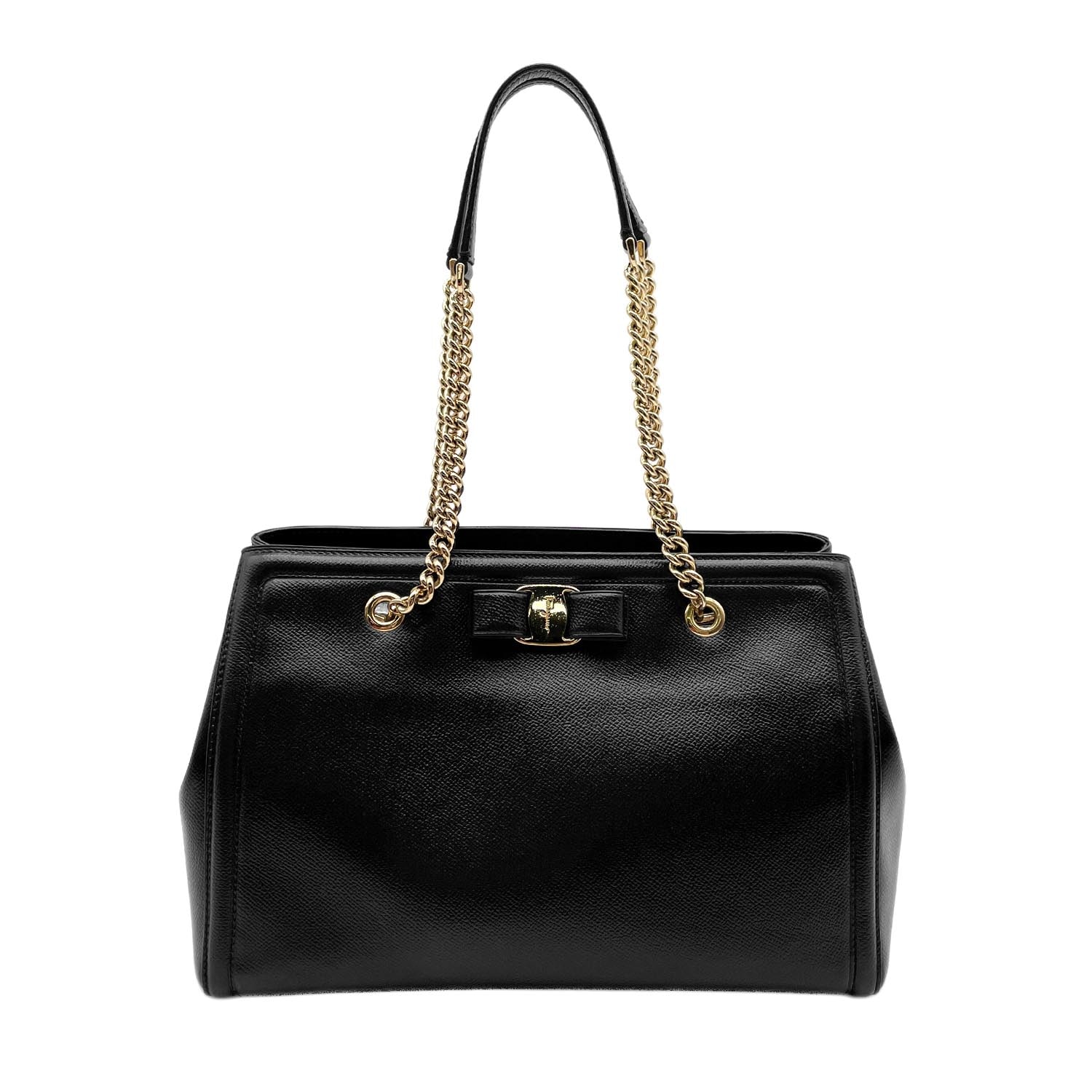 Salvatore Ferragamo サルヴァトーレフェラガモ ヴァラ リボン チェーン ショルダーバッグ
レザー ブラック レディース
【中古】