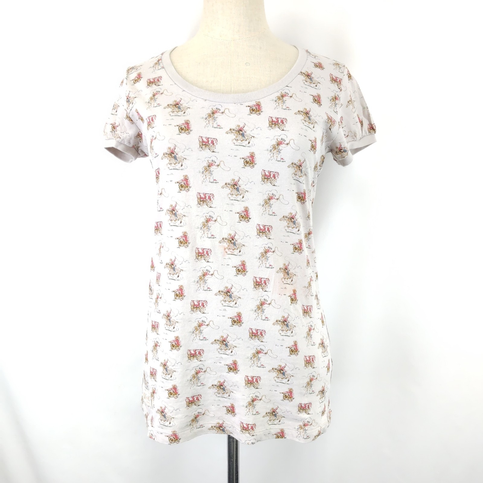 新古品?★限定!UNIQLO +J × Cath Kidston/ユニクロ★コラボ/半袖トップス/Tシャツ【レディースM/ベージュ/総柄】Tops/Shirt◆BJ180-b