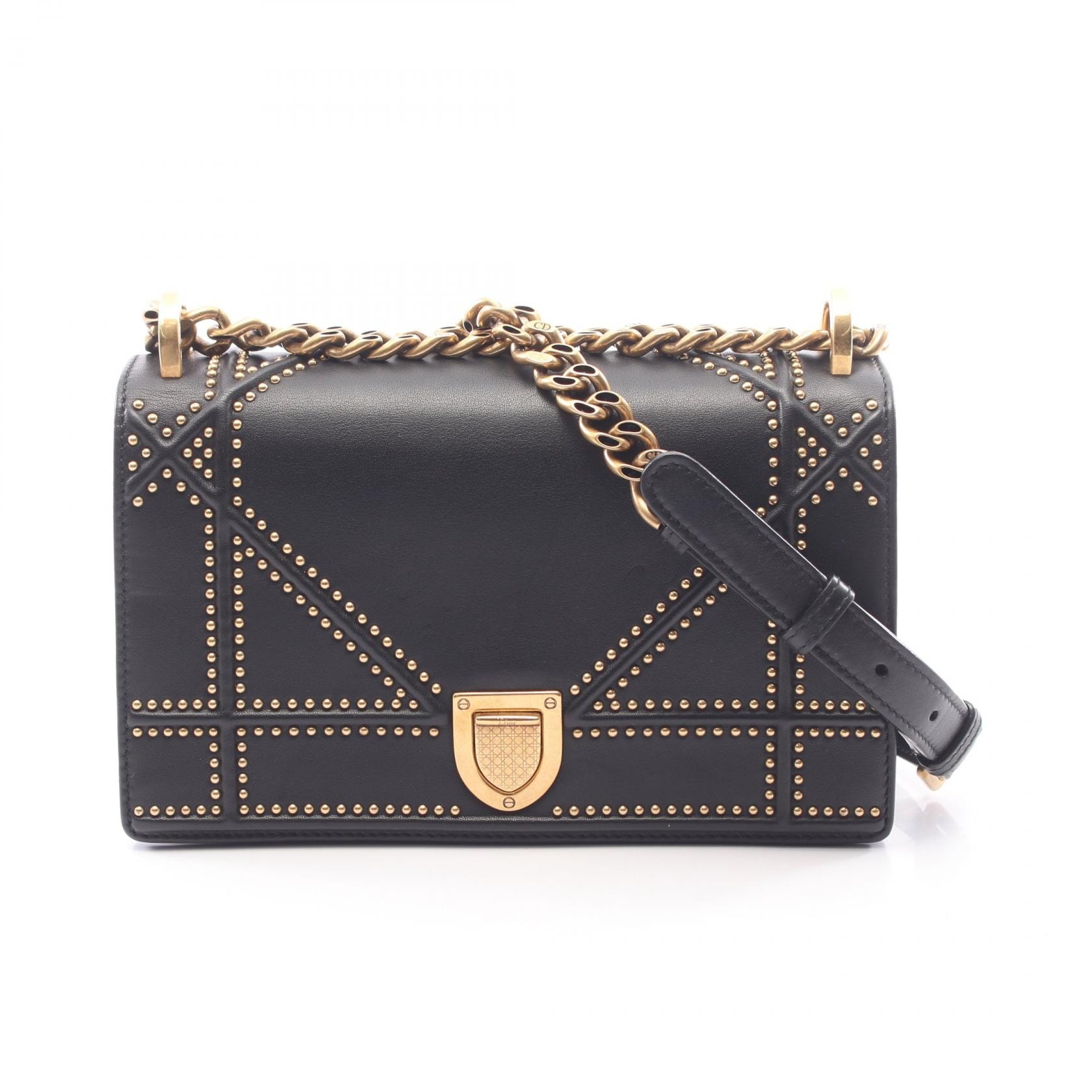 ディオール Dior DIORAMA ディオラマ スタッズ ショルダーバッグ バッグ レザー レディース ブラック系 【中古】