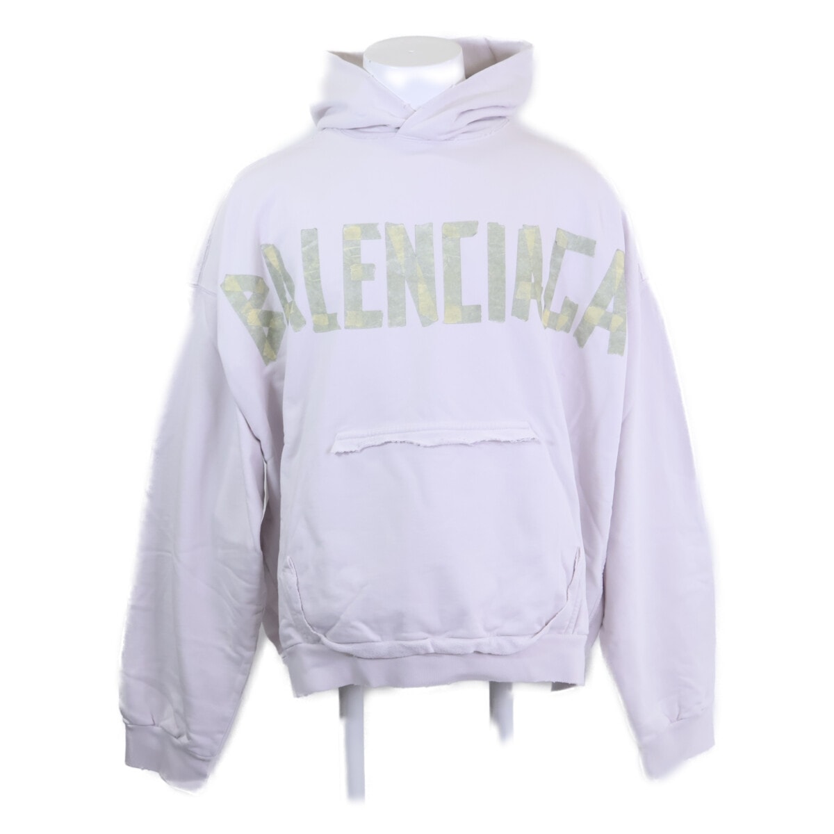 バレンシアガ 【新品同様/国内正規/23SS】744441 T0VB1 Tape Type Ripped Pocket Hoodie テープロゴ プルオーバー パーカー L