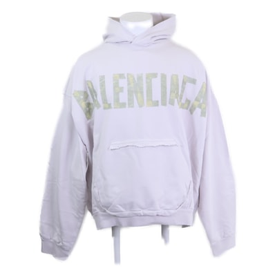 バレンシアガ 【新品同様/国内正規/23SS】744441 T0VB1 Tape Type Ripped Pocket Hoodie テープロゴ プルオーバー パーカー L