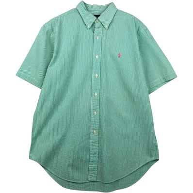 古着 ラルフローレン Ralph Lauren CLASSIC FIT クラシックフィット シアサッカー 半袖 ボタンダウン ストライプシャツ メンズL相当/eaa640965