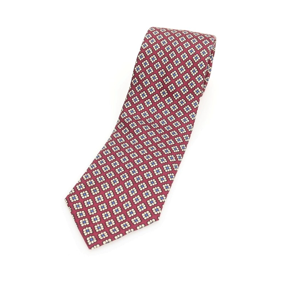 【中古】ブルックスブラザーズ Brooks Brothers シルク プリント 小紋柄ネクタイ ボルドーxホワイト【メンズ】