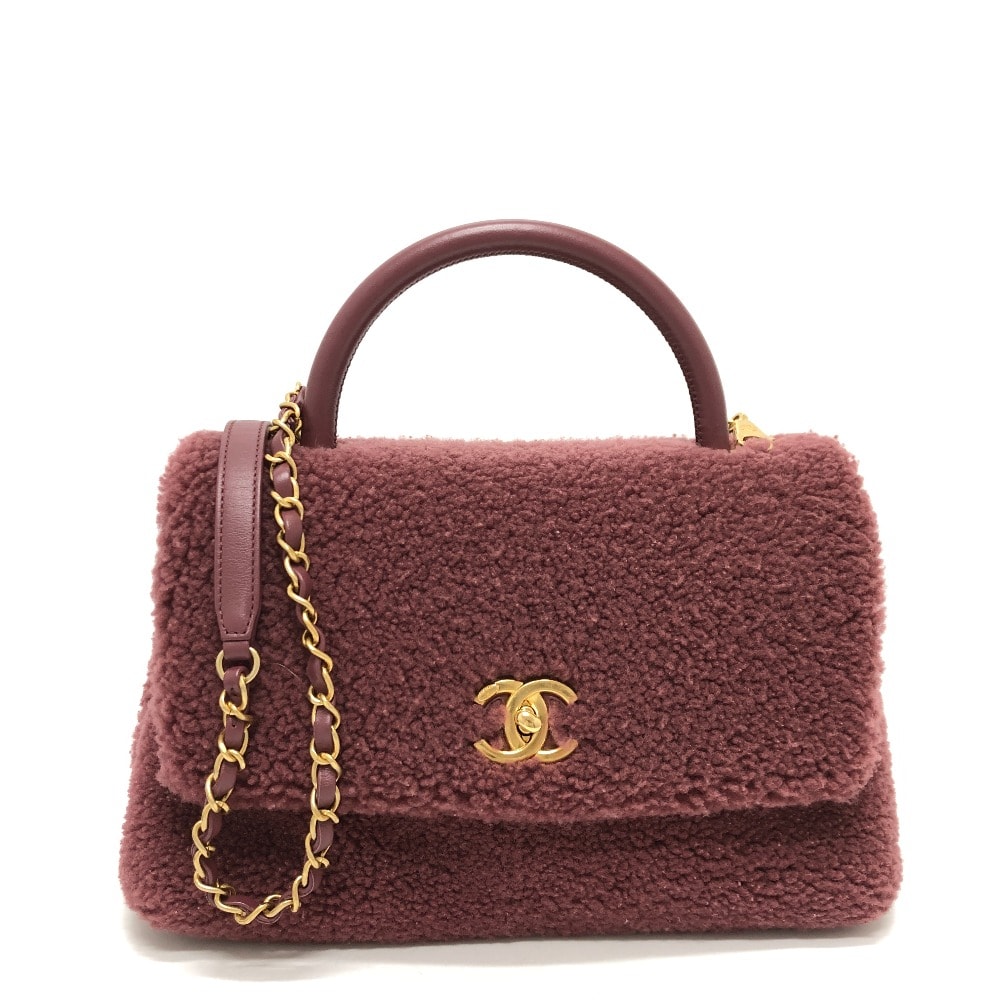シャネル CHANEL ボア ココハンドル 2WAY ハンドバッグ ムートン ワインレッド