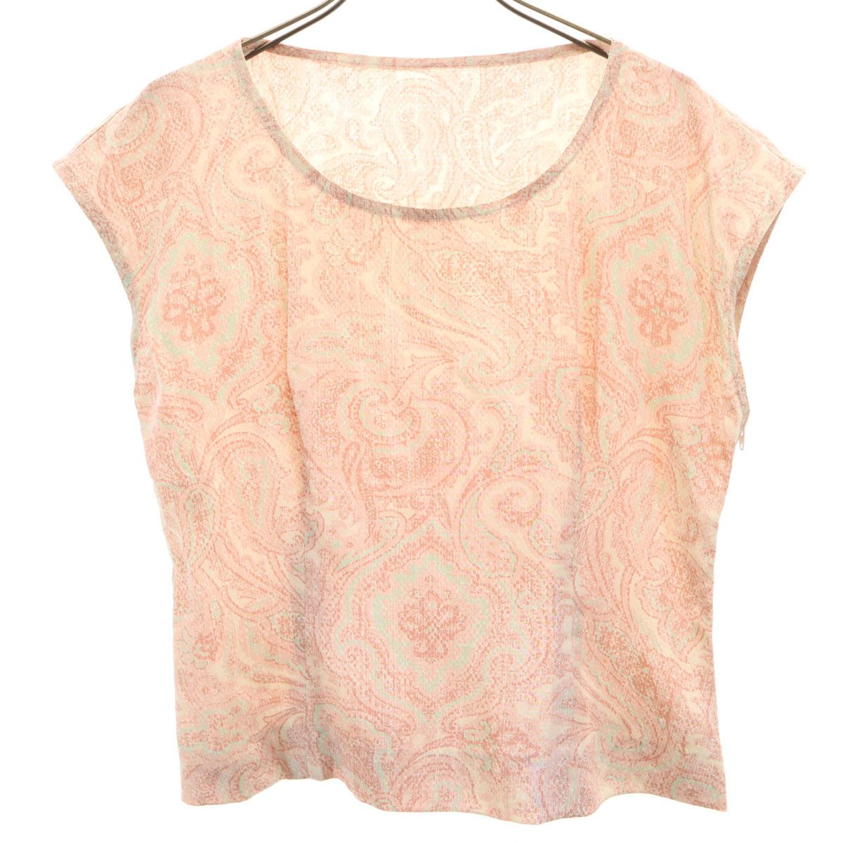 Christian Dior クリスチャンディオール 90s シルク オールド 総柄 フレンチスリーブ シャツ 9 ピンク系 サイドフェスナー