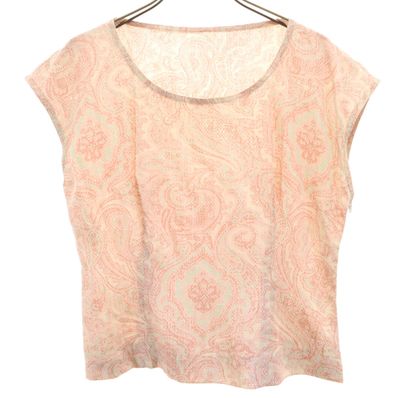 Christian Dior クリスチャンディオール 90s シルク オールド 総柄 フレンチスリーブ シャツ 9 ピンク系 サイドフェスナー