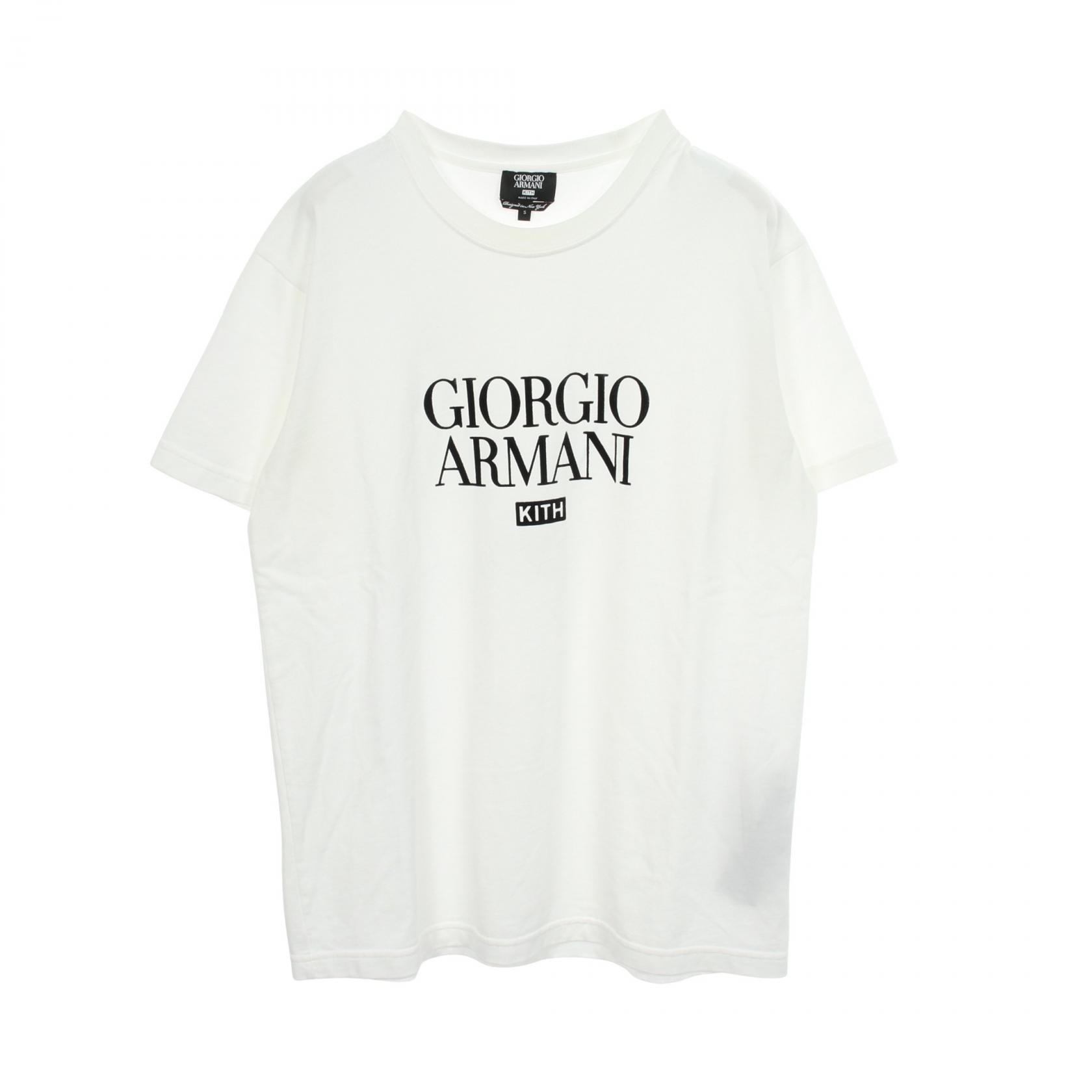 ジョルジオアルマーニ GIORGIO ARMANI GIORGIO ARMANI × KITH フロッキーロゴ 半袖Tシャツ 衣料品 トップス コットン メンズ ホワイト系 【中古】