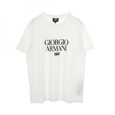 ジョルジオアルマーニ GIORGIO ARMANI GIORGIO ARMANI × KITH フロッキーロゴ 半袖Tシャツ 衣料品 トップス コットン メンズ ホワイト系 【中古】