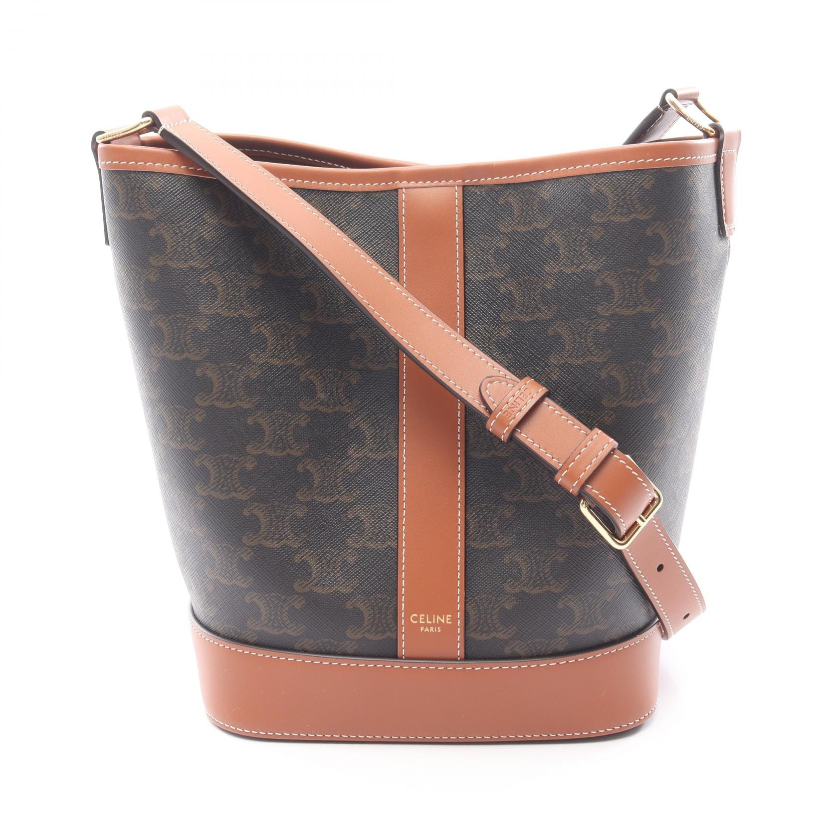 セリーヌ CELINE スモールバケット トリオンフ ショルダーバッグ バッグ PVCコーティングキャンバス レザー レディース ブラック系 / ブラウン系 191442CAS04LU 【新品】