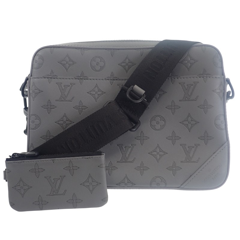 ルイヴィトン LOUIS VUITTON デュオ メッセンジャー M46104 ショルダーバッグ カーフ モノグラム・シャドウ グレー メンズ【中古】【Aランク】