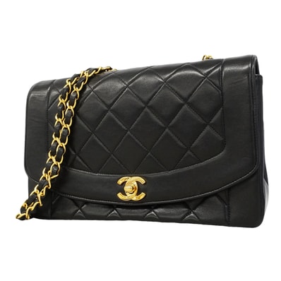 ★SALE【6gd3794】シャネル ショルダーバッグ ダイアナ チェーンショルダー ラムスキン ブラック ゴールド金具【中古】レディース