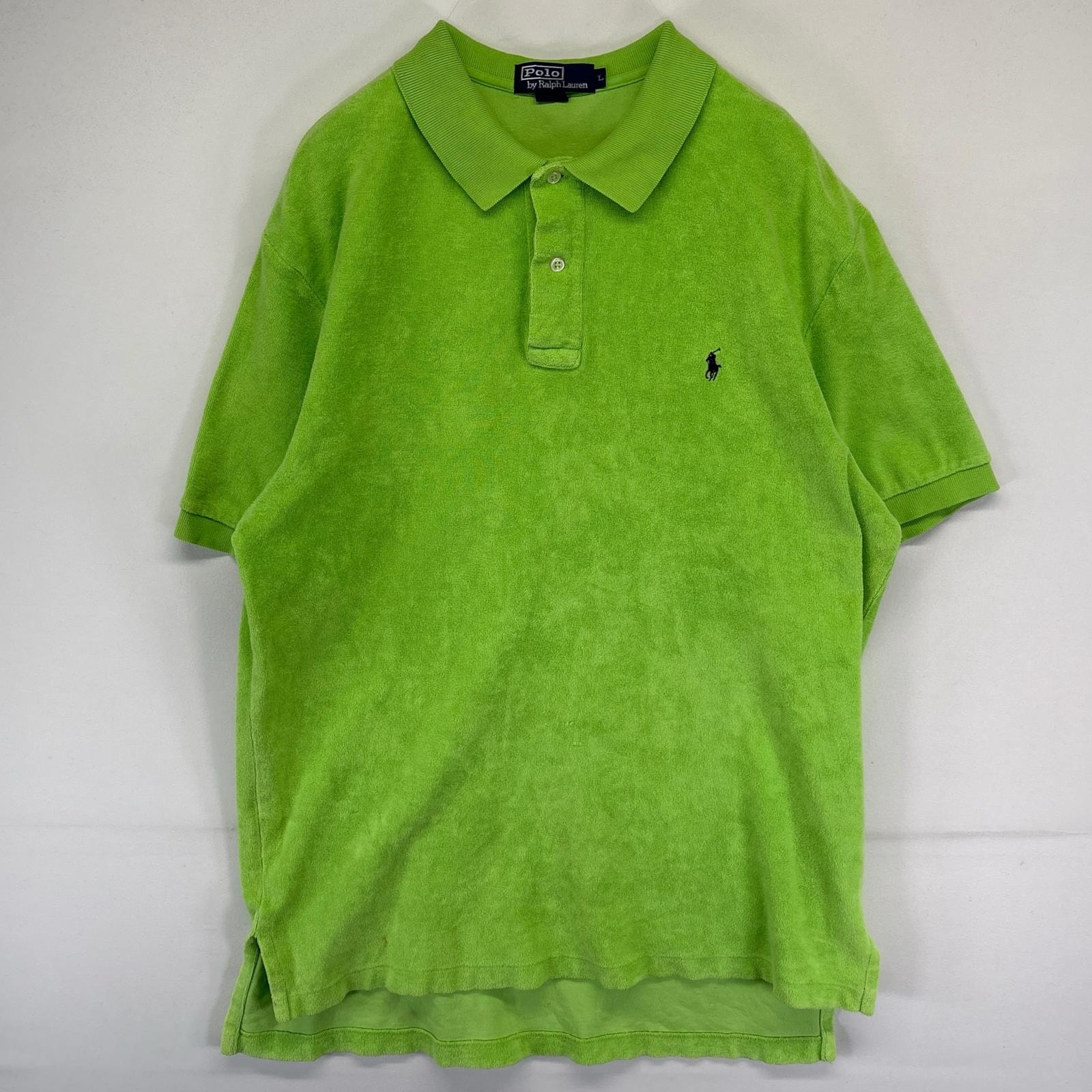 古着 ポロバイラルフローレン Polo by Ralph Lauren ポロシャツ パイル地 ワンポイントロゴ刺繍 L 黄緑 メンズ