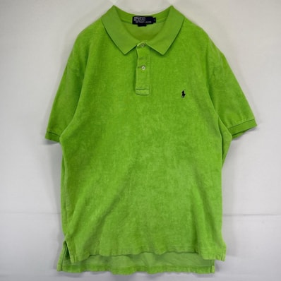 古着 ポロバイラルフローレン Polo by Ralph Lauren ポロシャツ パイル地 ワンポイントロゴ刺繍 L 黄緑 メンズ