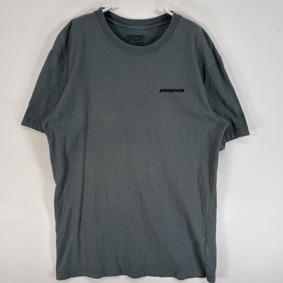 古着 パタゴニア patagonia 半袖Tシャツ 両面 プリント ロゴ クルーネック 肉厚 S グリーン系 メンズ
