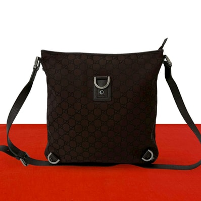GUCCI グッチ アビー GGナイロン ナイロン レザー ショルダーバッグ ブラウン
31894