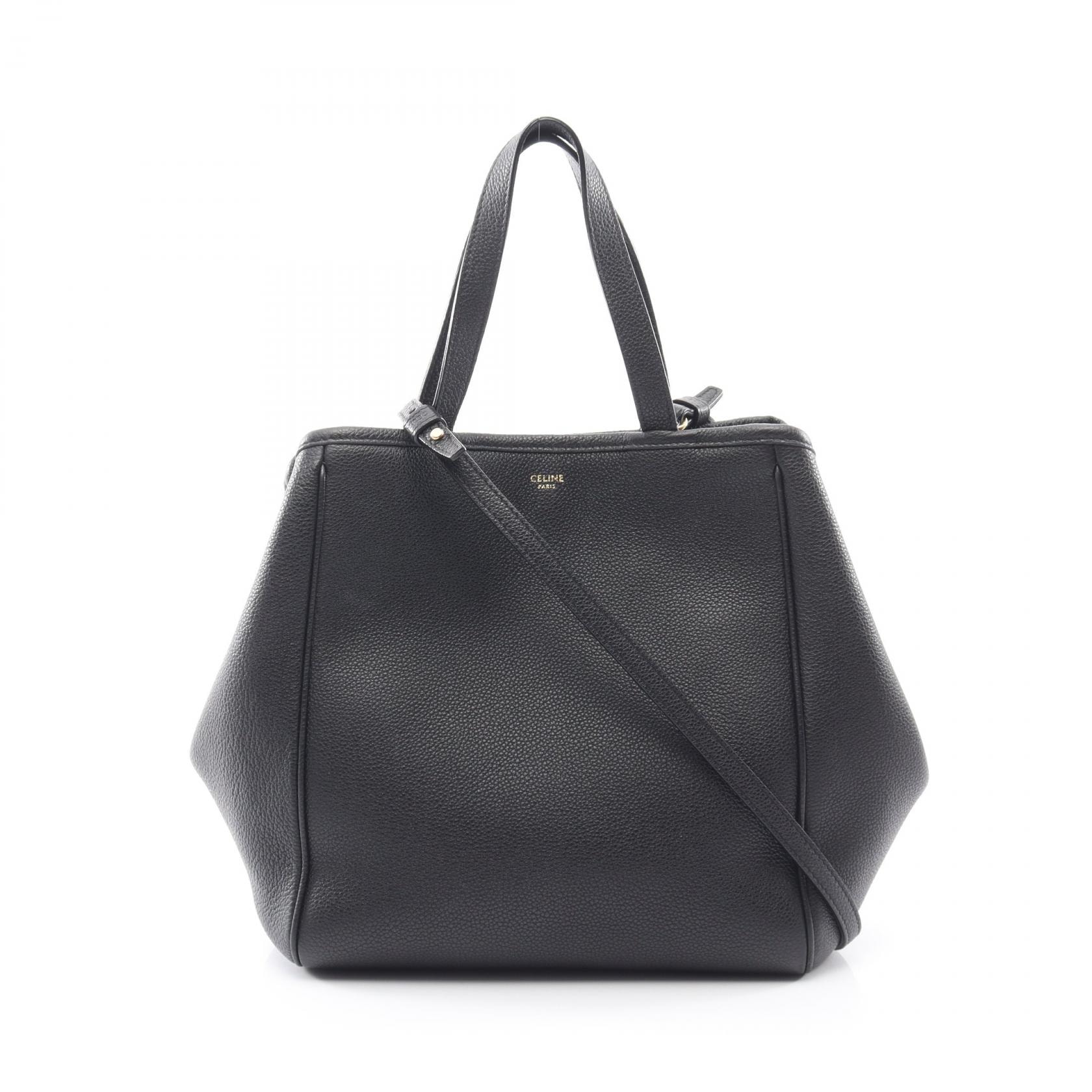 セリーヌ CELINE スモール フォールドカバ 2WAY トートバッグ バッグ レザー レディース ブラック系 194073 【中古】