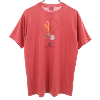 THE NORTH FACE ノースフェイス 日本製 バックプリント 半袖 Tシャツ M レッド系 アウトドア NT-7038