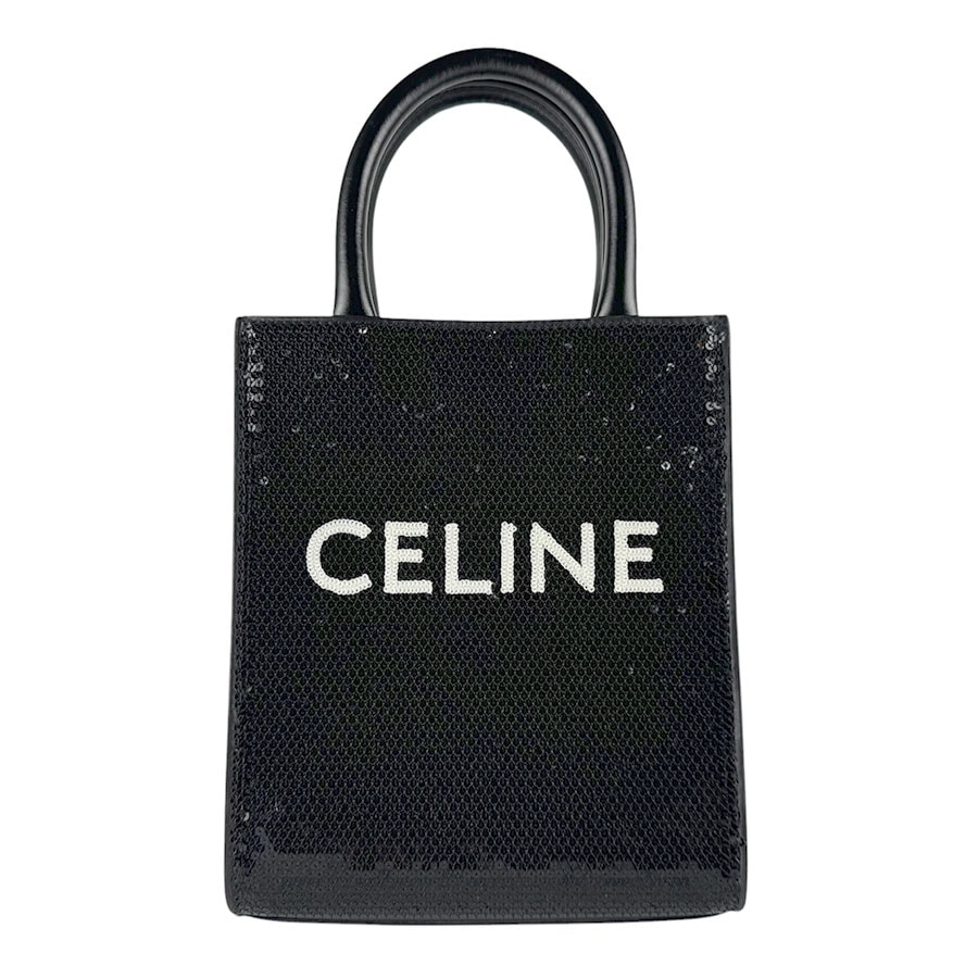 セリーヌ CELINE ショルダーバッグ ミニ バーティカルカバ スパンコール/レザー ブラック レディース【中古】 z9696