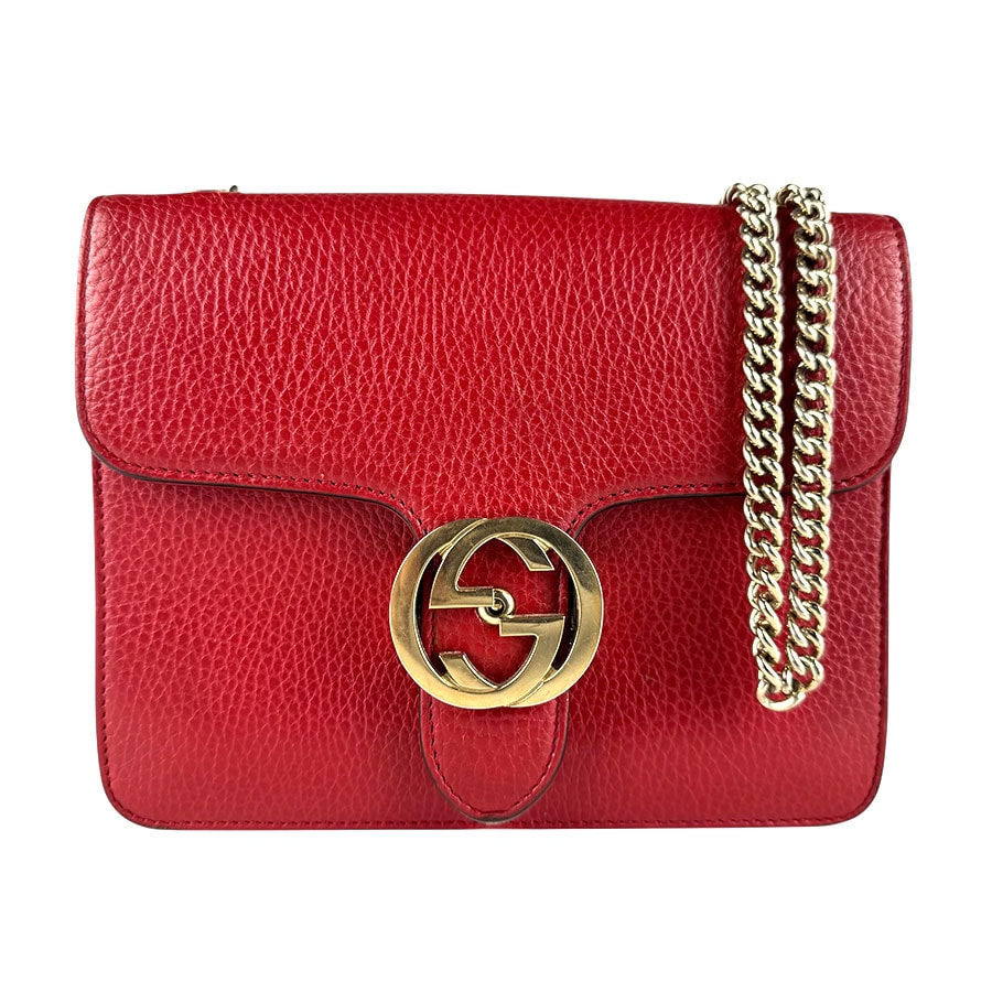 グッチ GUCCI ショルダーバッグ インターロッキングG レザー レッド レディース 510304【中古】 z8373