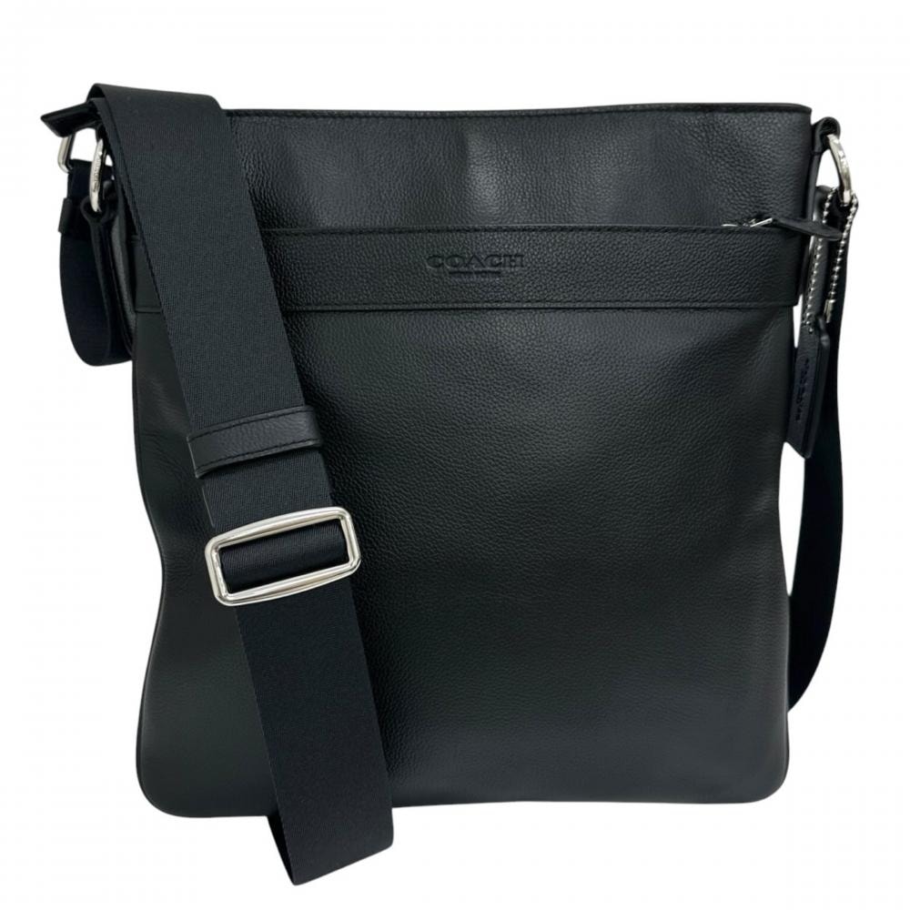 COACH コーチ ショルダーバッグ チャールズ クロスボディ 斜め掛け F54780 スムースレザー ブラック 黒 シルバー金具 メンズ【中古品】