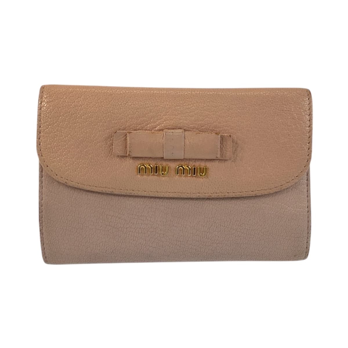 MIUMIU ミュウミュウ マドラス ピンク ゴールド金具 レザー 折り財布 コンパクトウォレット 600413 【中古】