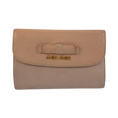MIUMIU ミュウミュウ マドラス ピンク ゴールド金具 レザー 折り財布 コンパクトウォレット 600413 【中古】