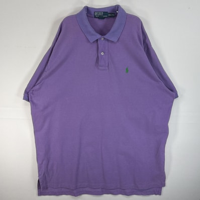 古着 90's/90年代 ポロバイラルフローレン Polo by Ralph Lauren 鹿の子 半袖 ポロシャツ ロゴ 刺繍 2ボタン 大きいサイズ 14041 パープル系 無地 メンズ