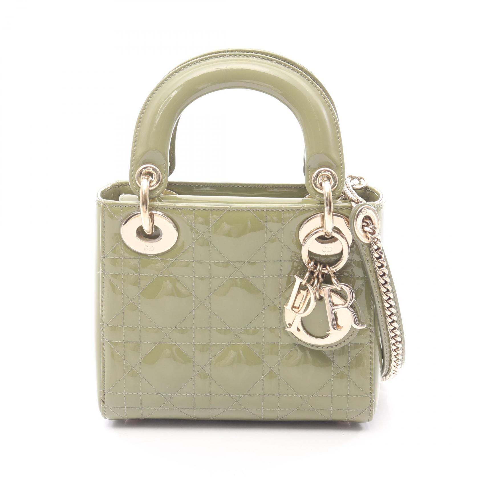 ディオール Dior レディディオール ミニ カナージュ 2WAY ハンドバッグ バッグ パテントレザー レディース カーキ系 【中古】