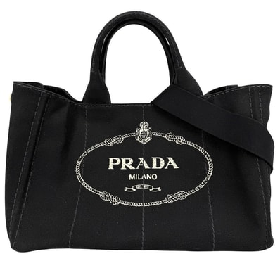 PRADA プラダ 2WAY トートバッグ ショルダーバッグ カナパ トライアングルロゴ ハンドバッグ 1BG642 キャンバス ブラック 黒 ゴールド金具 レディース【中古品】