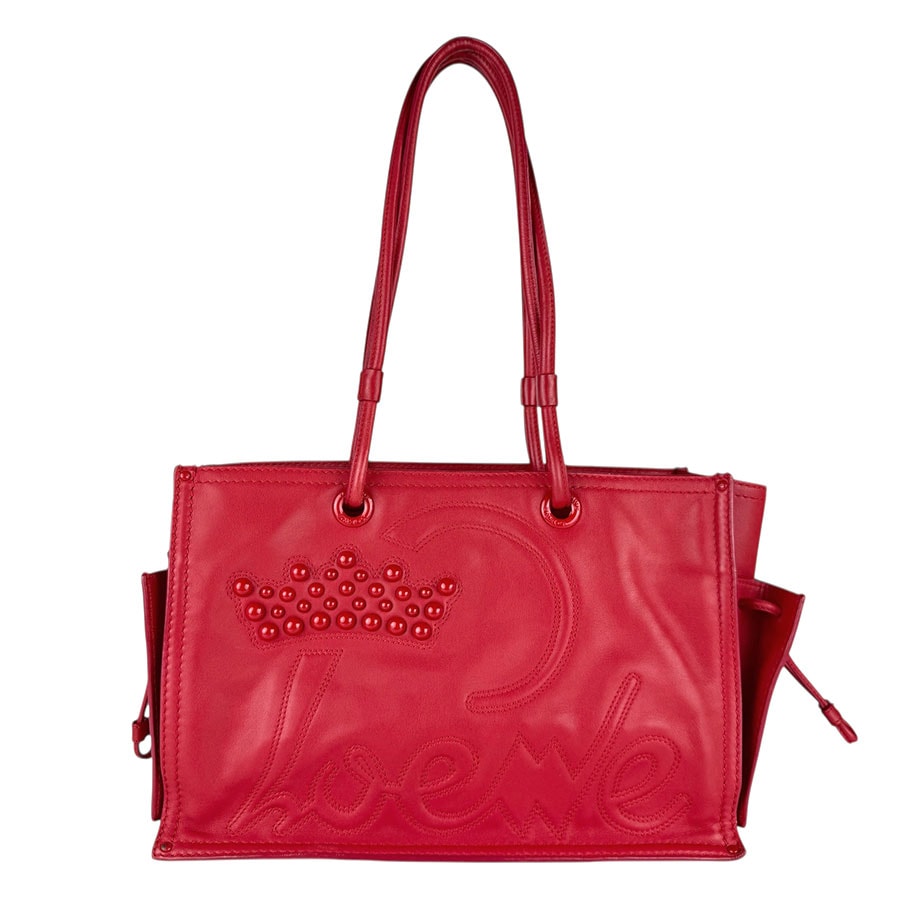 ロエベ LOEWE ショルダーバッグ ショッパートート レザー レッド レディース【中古】 z9055