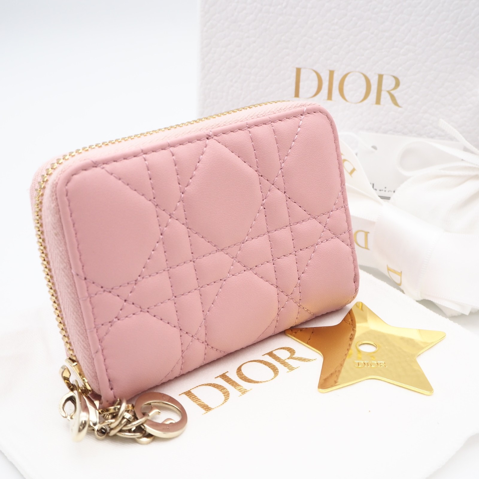 美品 Christian Dior クリスチャンディオール Lady Dior Voyageur スモール ジップコインケース S0985ONMJ コインケース ピンク ラムスキン カーフレザー レディース