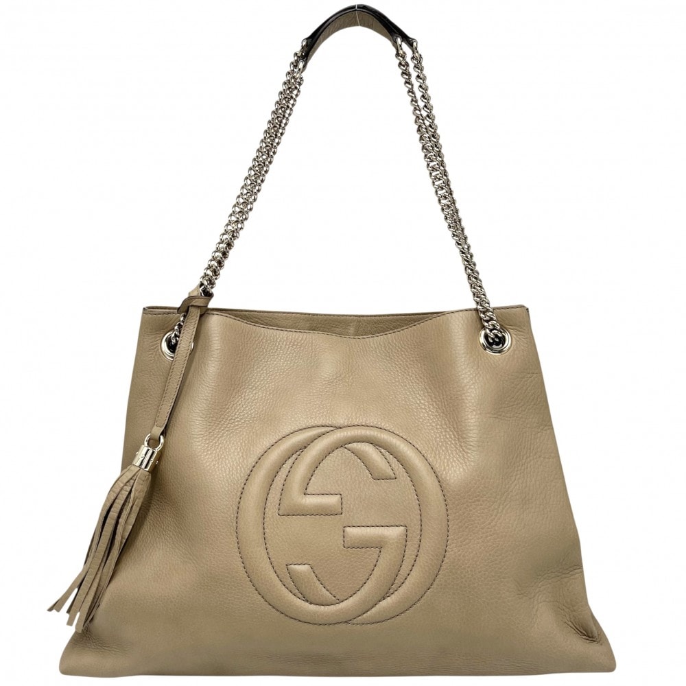 GUCCI グッチ ハンドバッグ ソーホー チェーントートバッグ インターロッキングG タッセル 肩掛け 310306 レザー    ベージュ ゴールド金具 レディース【中古品】