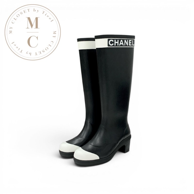 シャネル CHANEL ブーツ ロングブーツ 靴 シューズ ラバー ブラック ホワイト ココマーク ロゴ レインブーツ