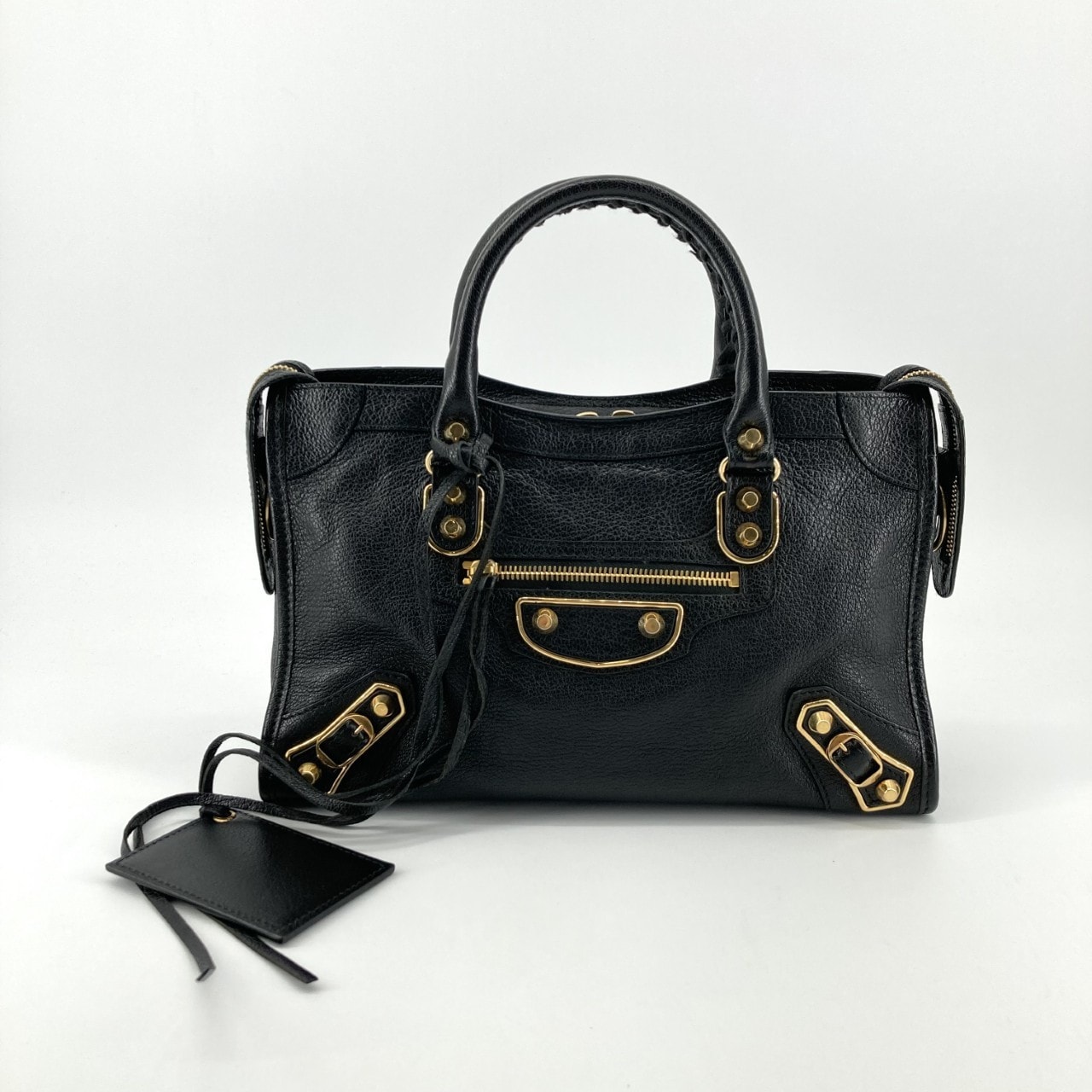 BALENCIAGA(バレンシアガ) クラシック メタリック エッジ シティ ミラー付 レザー 2way 432831 ハンドバッグ ブラック×ゴールド