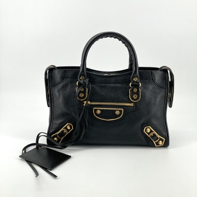 BALENCIAGA(バレンシアガ) クラシック メタリック エッジ シティ ミラー付 レザー 2way 432831 ハンドバッグ ブラック×ゴールド