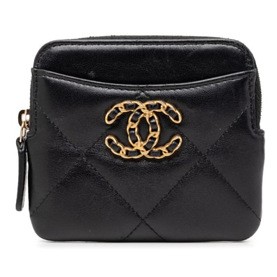 シャネル シャネル19 ココマーク マトラッセ ジップコインパース カードケース AP2086 ブラック ラムスキン レディース CHANEL 【中古】