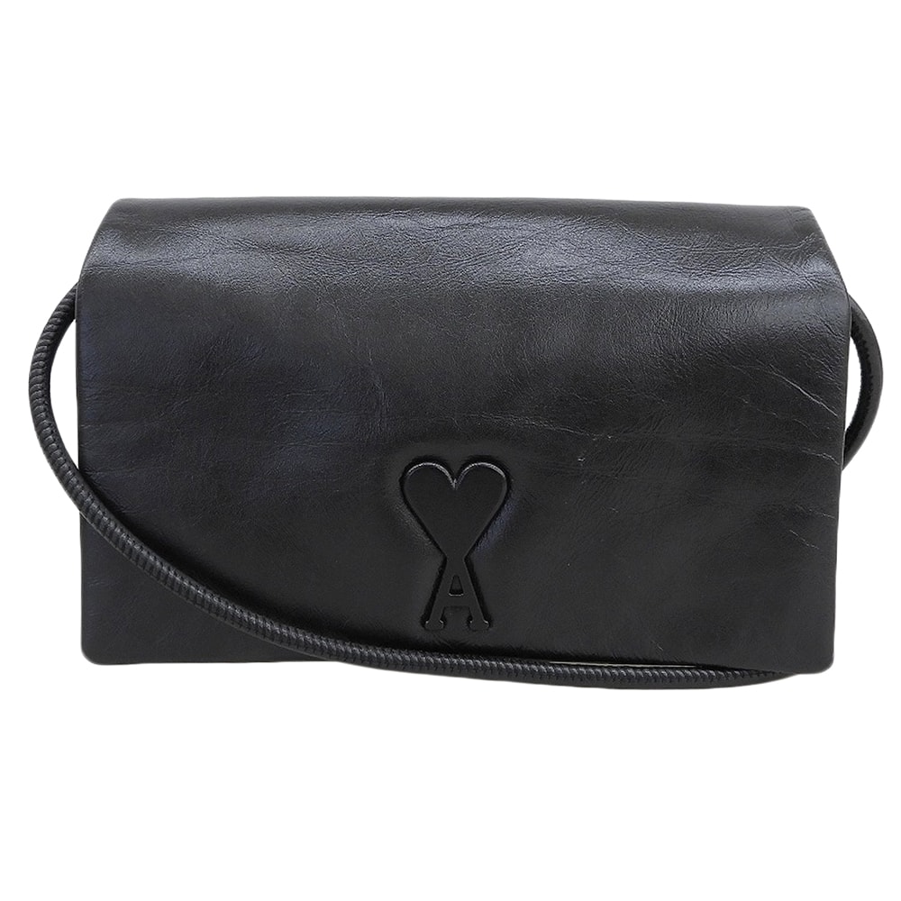アミパリス 美品 Voulez-Vous ストラップ ウォレット ロゴ ショルダー バッグ レザー レディース ブラック ULL164.AL0052