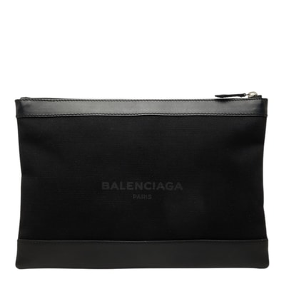 バレンシアガ ネイビークリップ クラッチバッグ セカンドバッグ 373834 ブラック キャンバス レザー レディース BALENCIAGA 中古