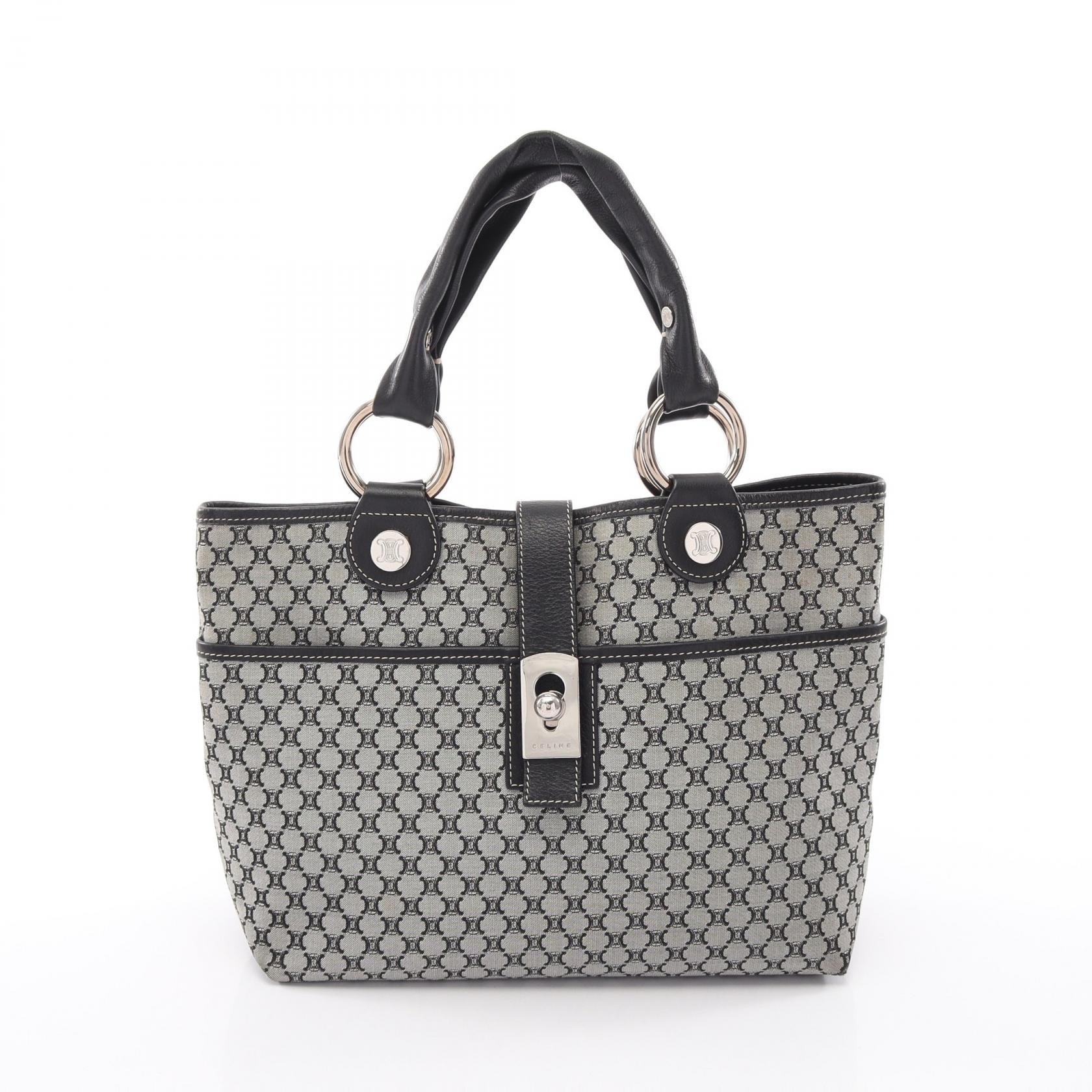 セリーヌ CELINE マカダム トートバッグ バッグ キャンバス レザー レディース グレー系 / ブラック系 【中古】