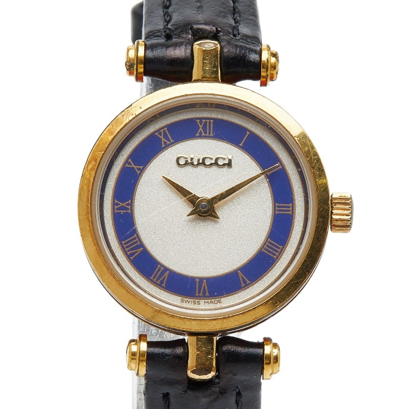 グッチ シェリーライン 腕時計 社外品ベルト クオーツ シルバー文字盤 メッキ レディース GUCCI 【中古】