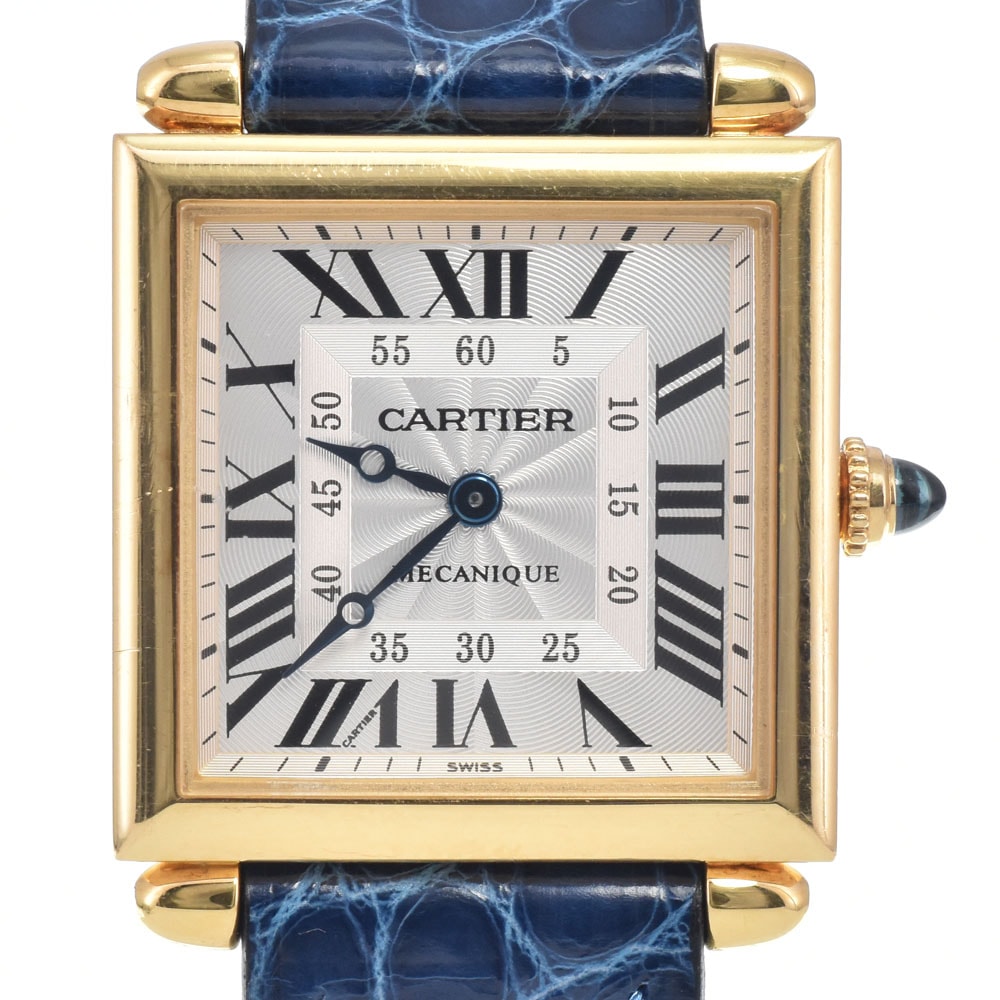 カルティエ CARTIER W1516956 タンクオビュ LM シルバー 手巻き メンズ 良品 腕時計 J#150176