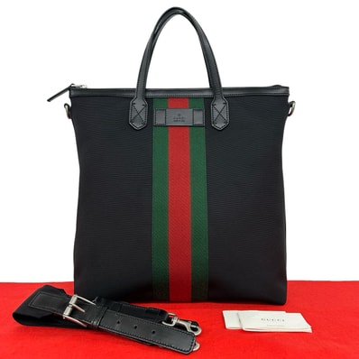 GUCCI グッチ シェリーライン キャンバス レザー ショルダーバッグ ブラック
32570