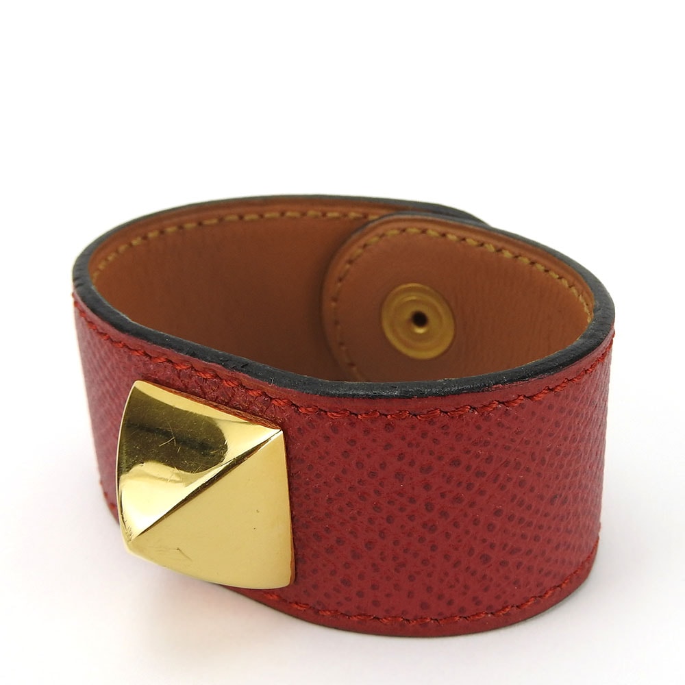 【中古】 エルメス ブレスレット メドール ヴォーエプソン メタル レッド レッド ゴールド金具 バングル アクセサリー 小物 レディース 女性 HERMES