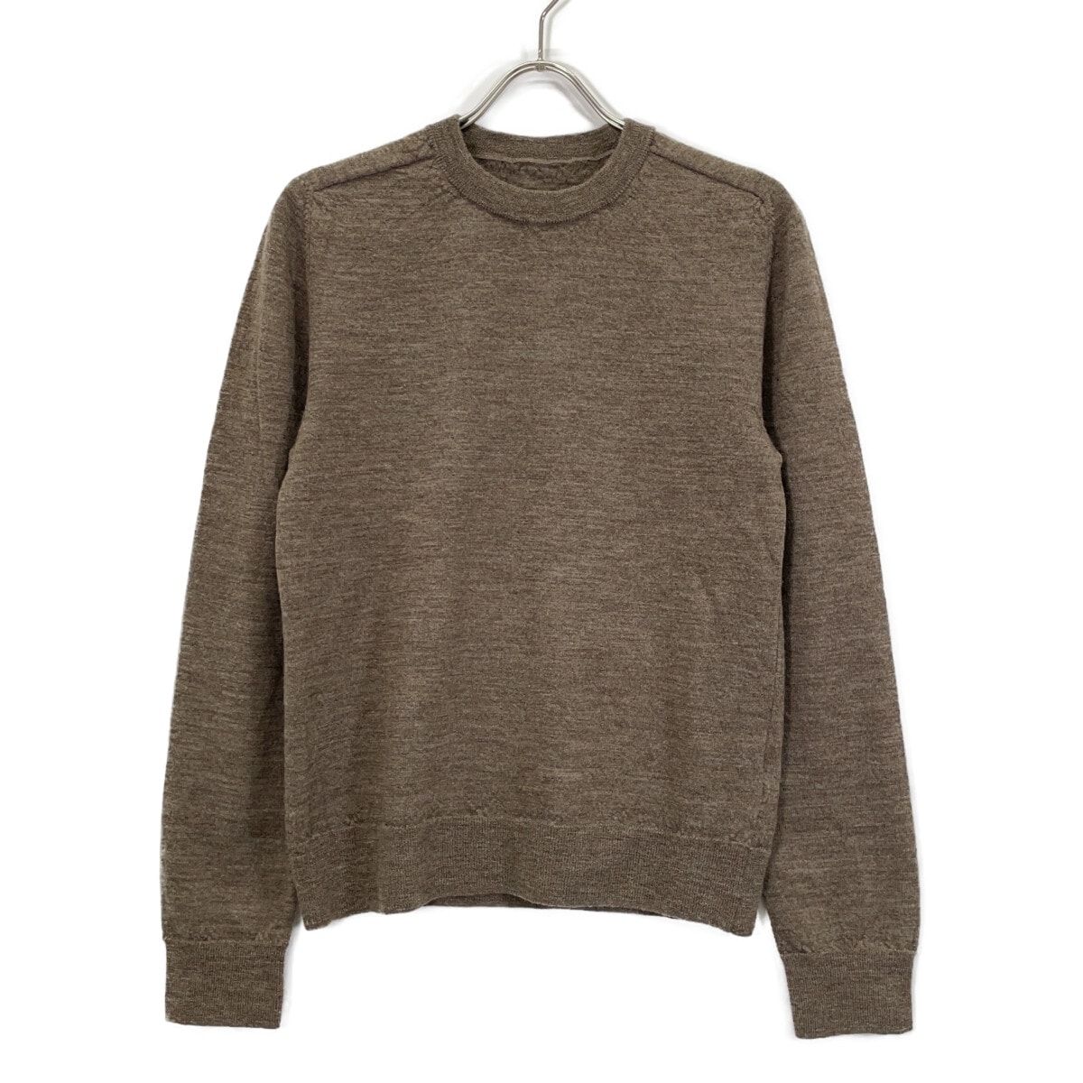 メゾンマルジェラ S50HL0021 24年 ブラウン ウール×ラムレザー 12G Elbow Patch C/N knit エルボーパッチニット XS