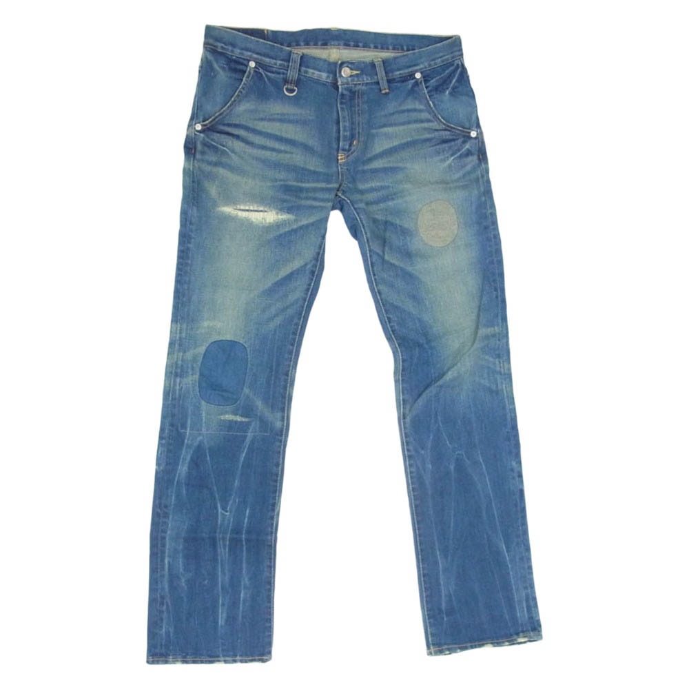 SOPHNET. ソフネット SOPH-123091 SLIM-STRAIGHT STRETCH DENIM JEANS PATCHED ダメージ&リペア加工 シンチバック スリムストレート ストレッチ ジーンズ デニムパンツ インディゴブルー系 M【中古】