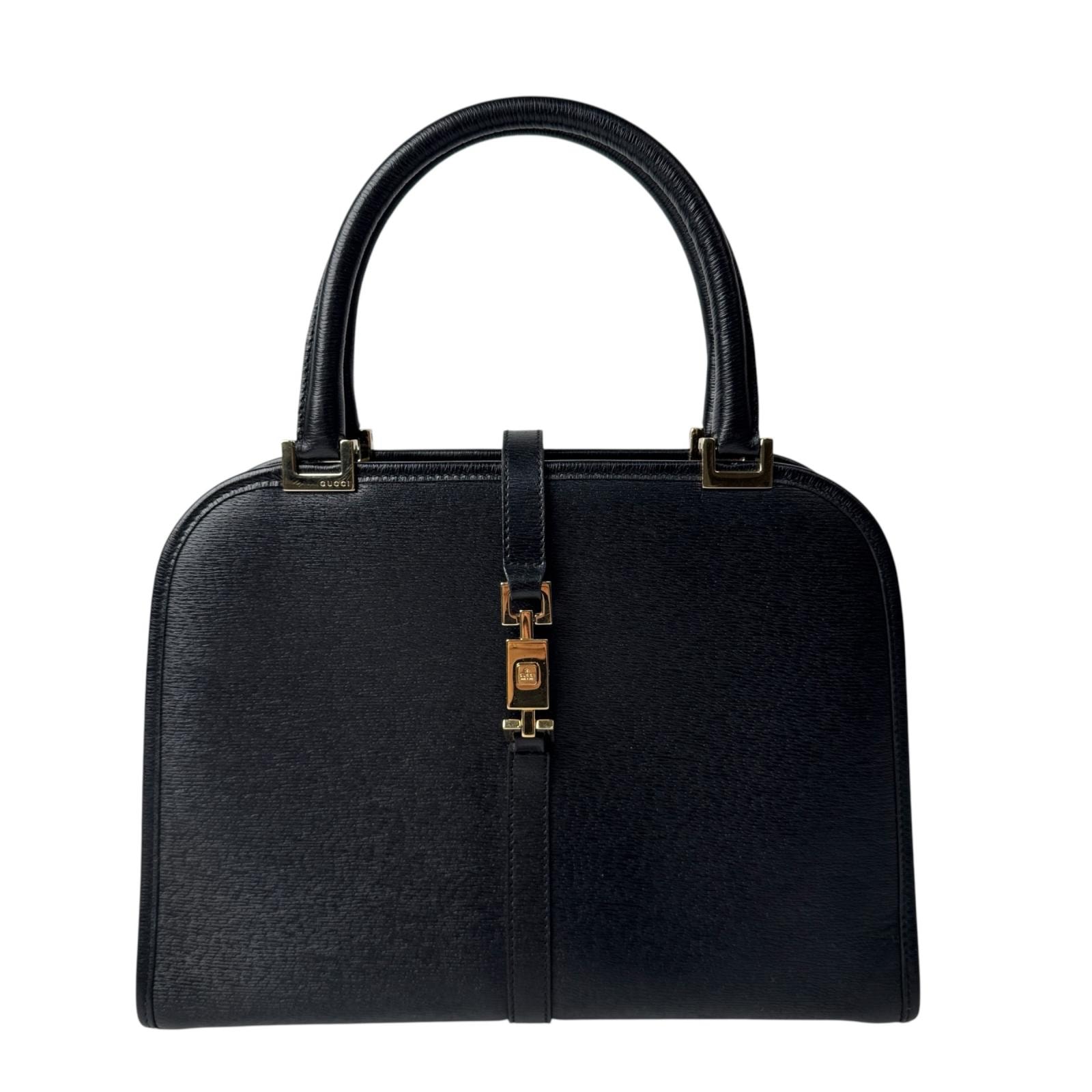 美品 グッチ GUCCI ジャッキー ハンドバッグ レザー ブラック ゴールド金具 レディース