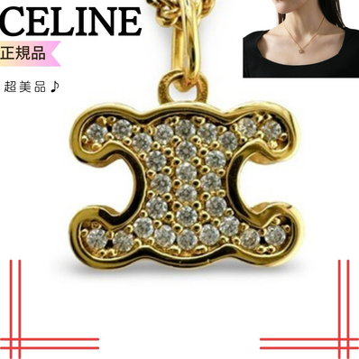 美品 CELINE セリーヌ トリオンフ ネックレス ゴールド ラインストーン