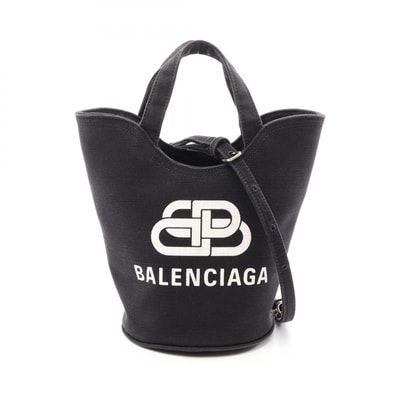 バレンシアガ BALENCIAGA Wave XS 2WAY ハンドバッグ バッグ キャンバス レディース ブラック系 【中古】