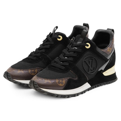 LOUIS VUITTON ルイ・ヴィトン ランアウェイスニーカー サイズ 36h レディース 2021年製 レザー × スエード × メッシュ ローカット LVサークルロゴ モノグラム シューズ 靴 箱付属 ブラック ブラウン 黒 茶色 イタリア製