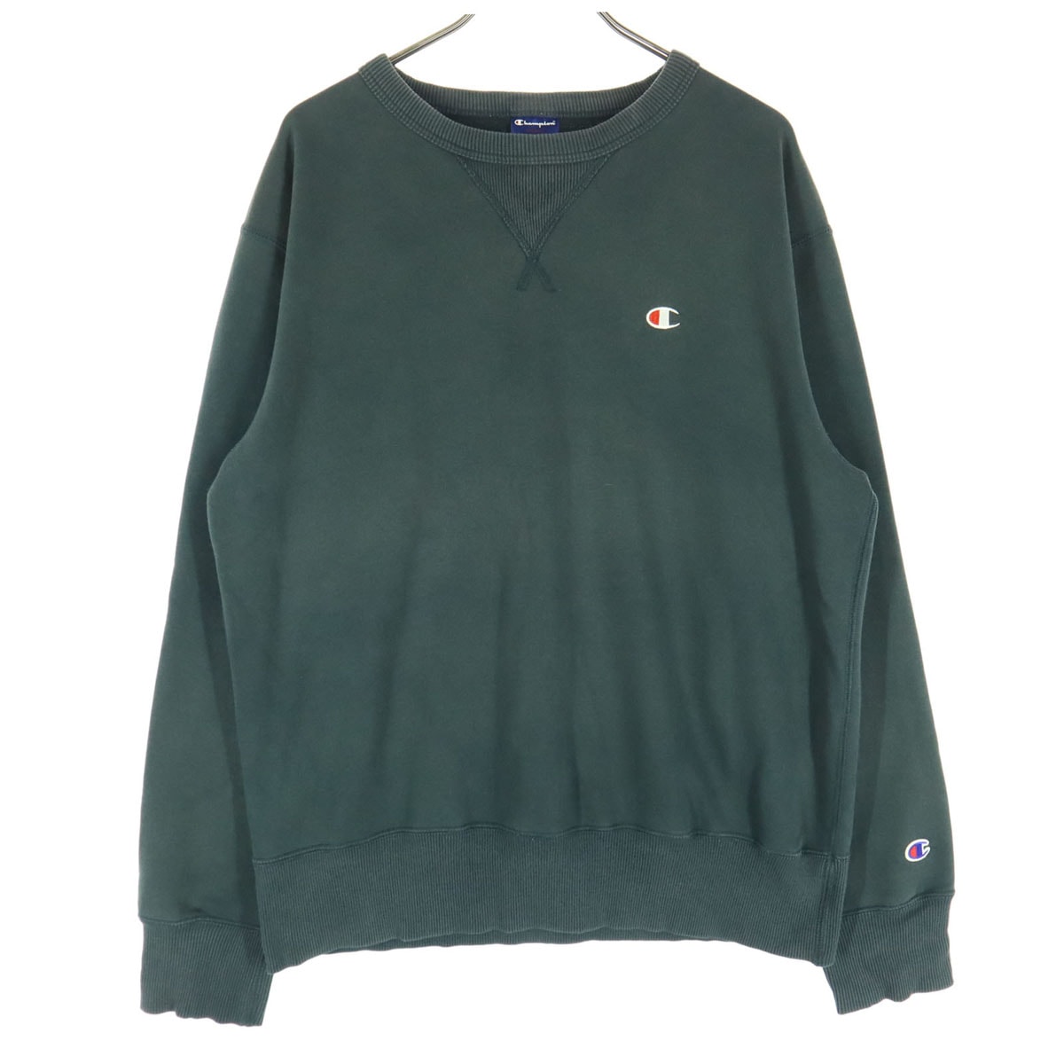 Champion チャンピオン ロゴ刺繍 長袖 前V スウェットパーカー M グレーカーキ